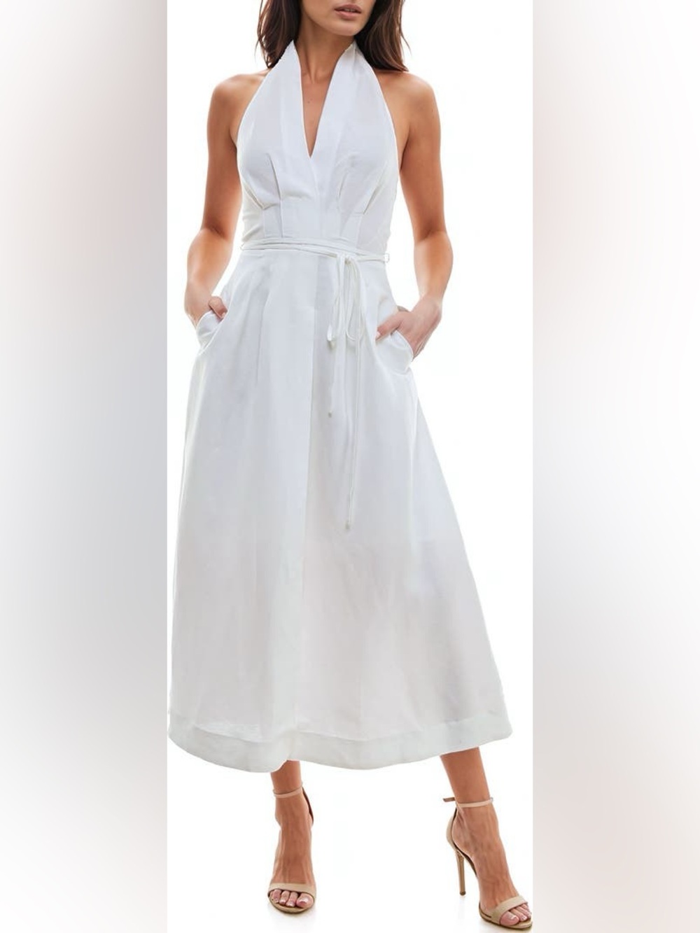 Socialite White Halter A-Line Maxi Skirt with Pockets
